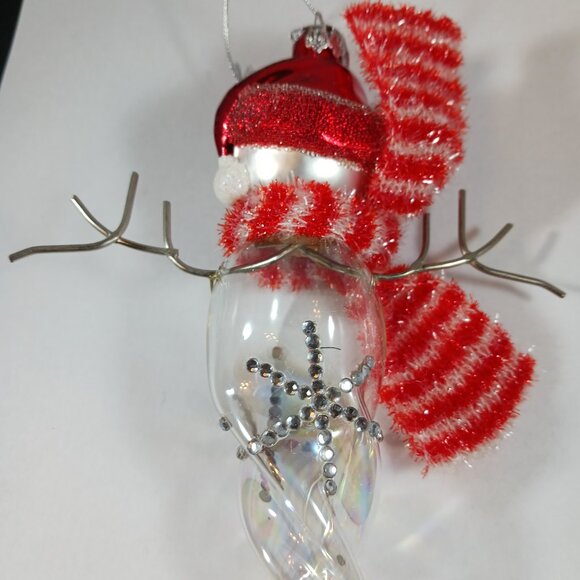 Snowman Ornament Hand Blown Glass Twisted Ice Christmas Tree - Picture 6 of 9